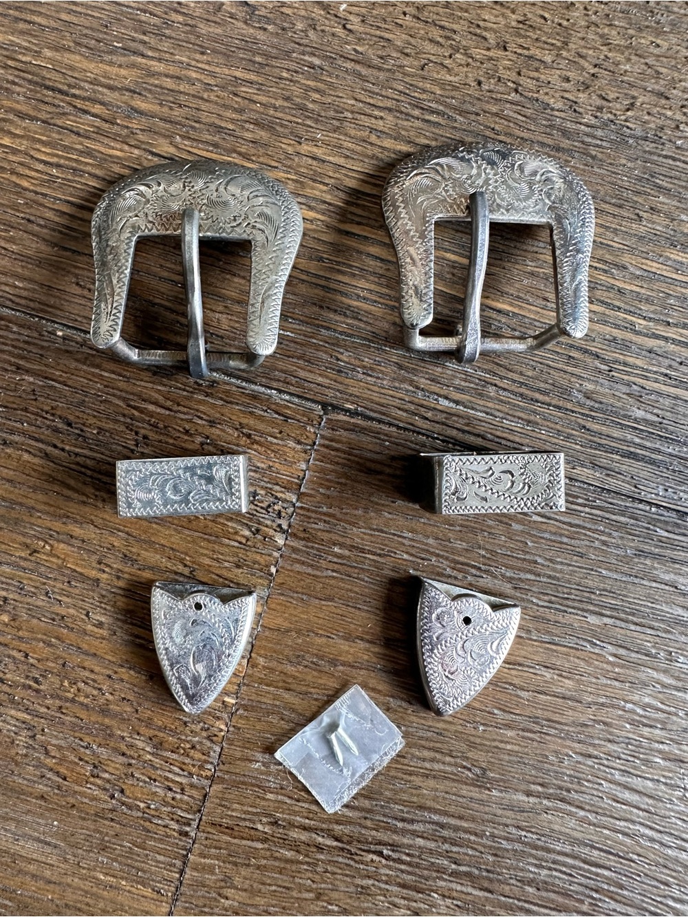 Pair - 3 Piece Alpaca Mexico Silver Western Buckles